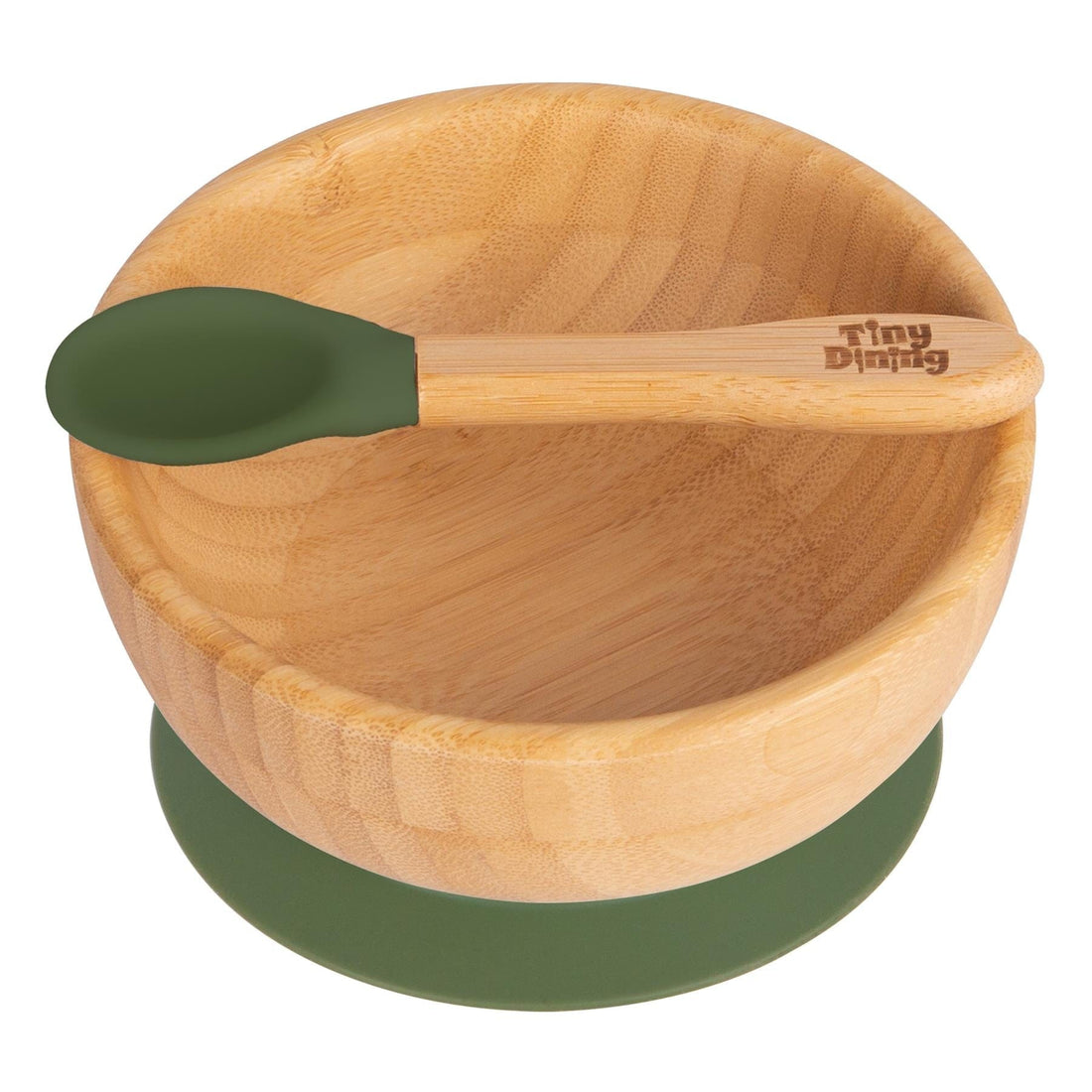 Bamboo Suction Bowl &amp; Spoon Set - Olive