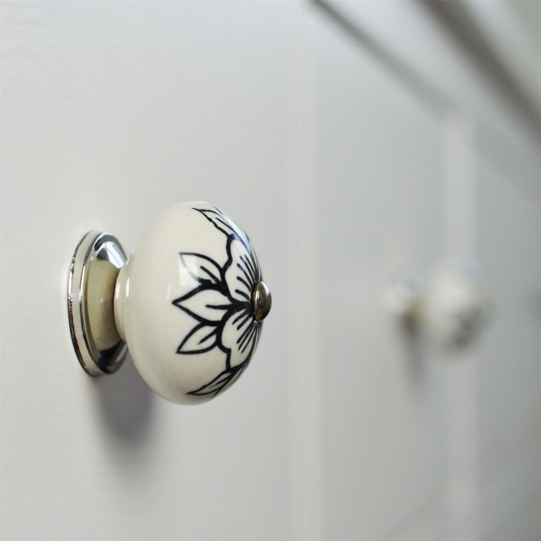 Black Bud 45mm Round Geometric Ceramic Cabinet Knob