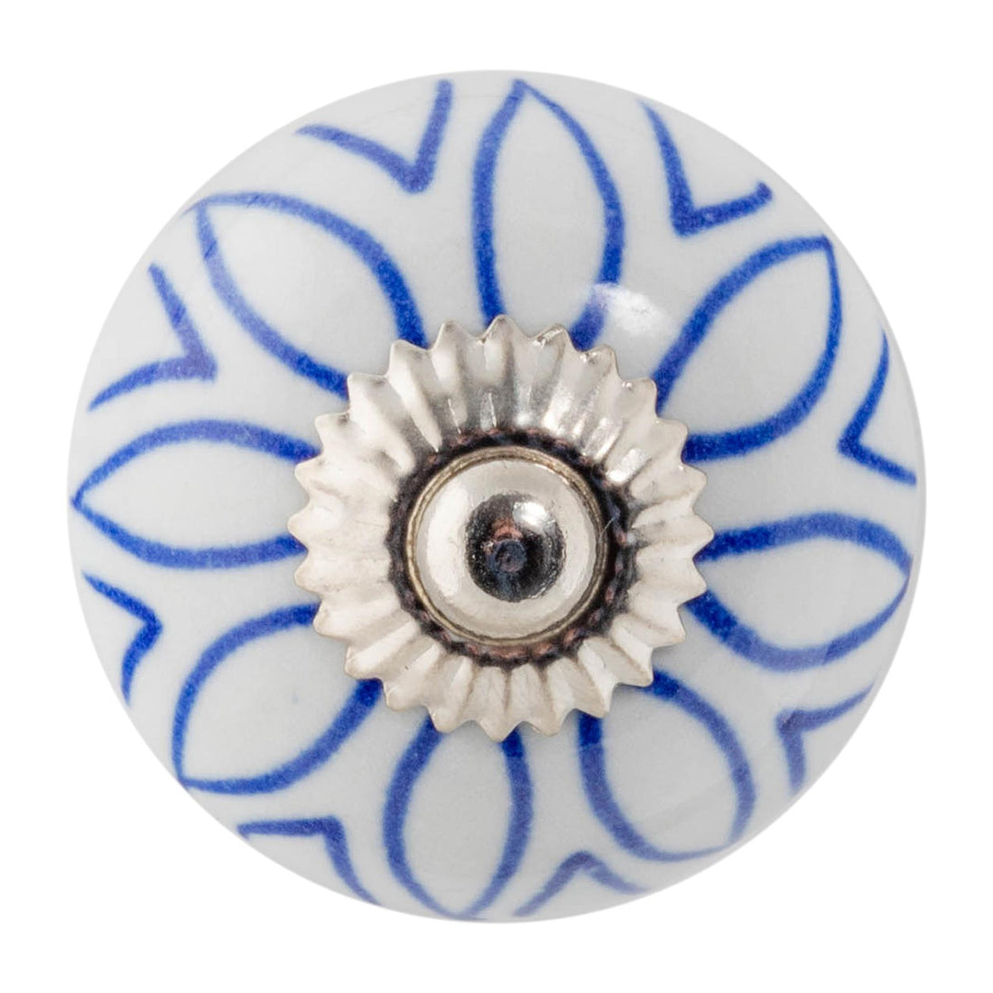 Blue Lines 45mm Round Geometric Ceramic Cabinet Knob