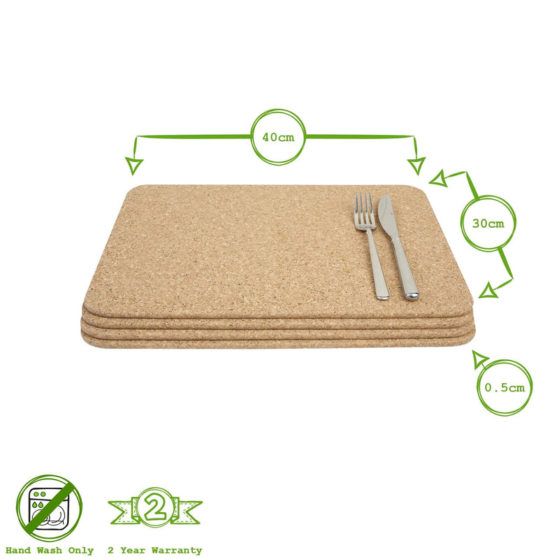 40cm x 30cm FSC Rectangle Cork Placemats - Brown - Pack of 4  - By T&G