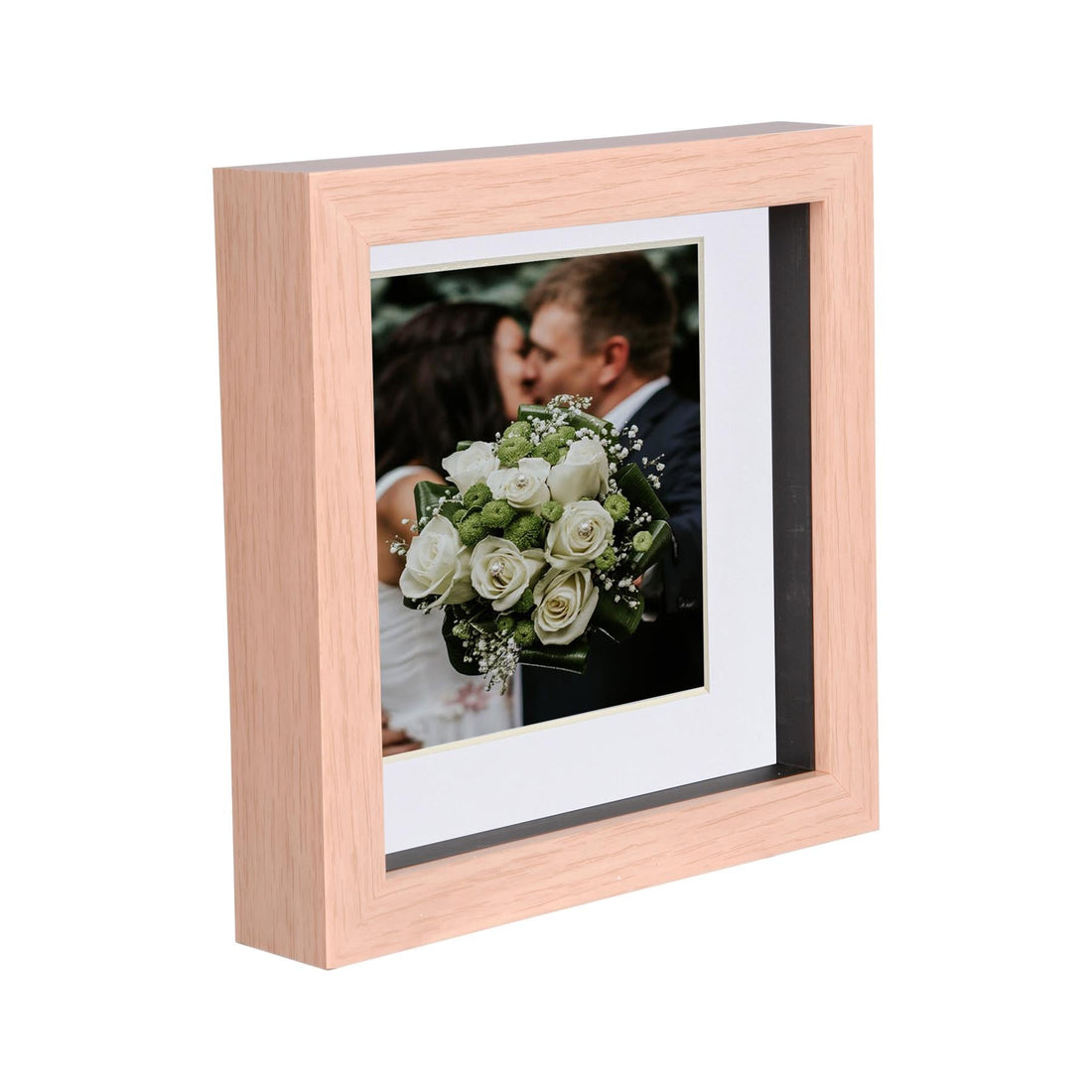 Light Wood 6" x 6" Deep Shadow Box Photo Frame with 4" x 4" White Mount