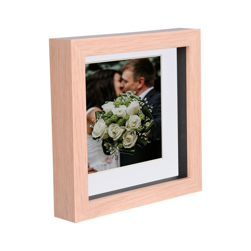 6" x 6" Light Wood 3D Deep Box Photo Frame - with 4" x 4" Mount - By Nicola Spring