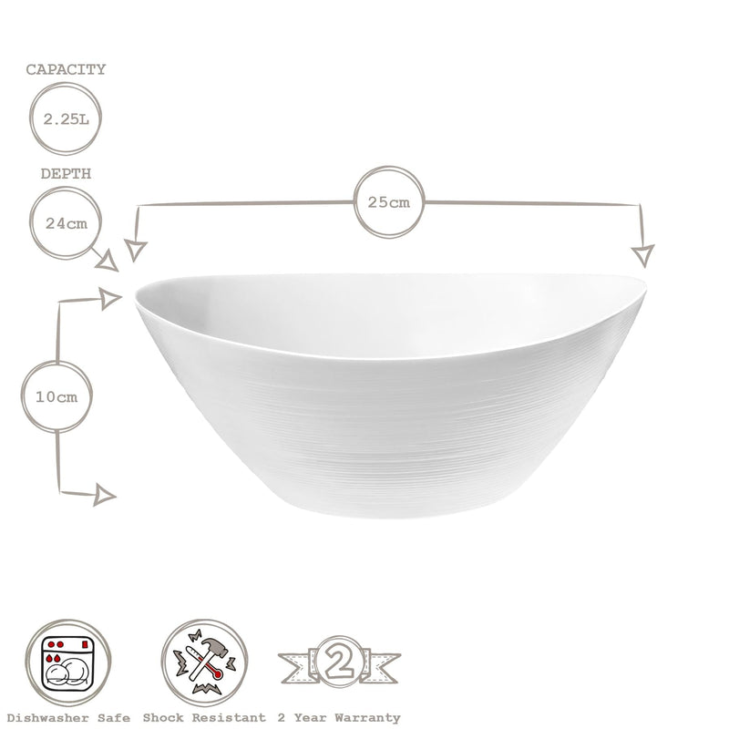 White 25cm Prometeo Oval Glass Salad Bowls - Pack of 6 - By Bormioli Rocco