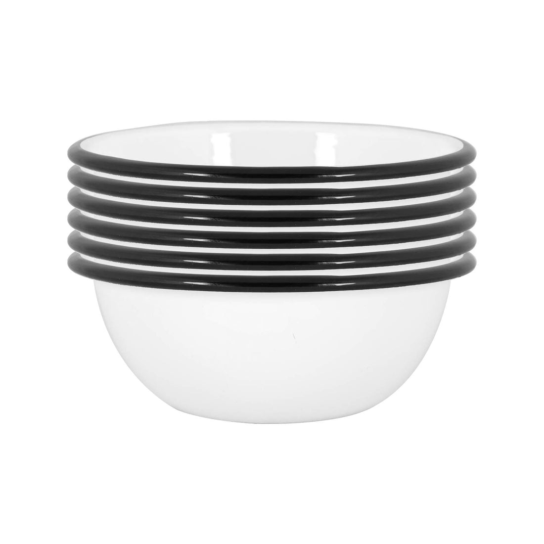 16cm White &amp; Black Enamel Bowls - Pack of 6