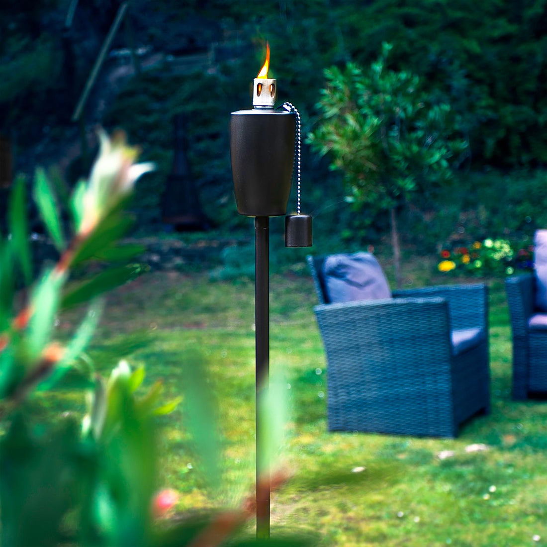 Black 1.46m Stainless Steel Barrel Garden Torches - Pack of 2
