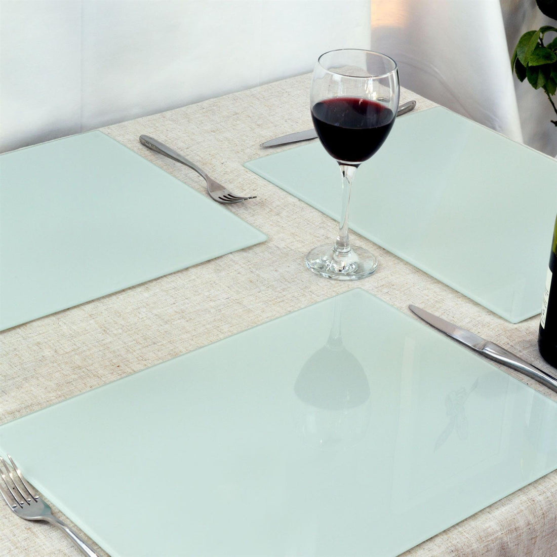 12pc 40cm x 30cm White Glass Placemats &amp; Coasters Set