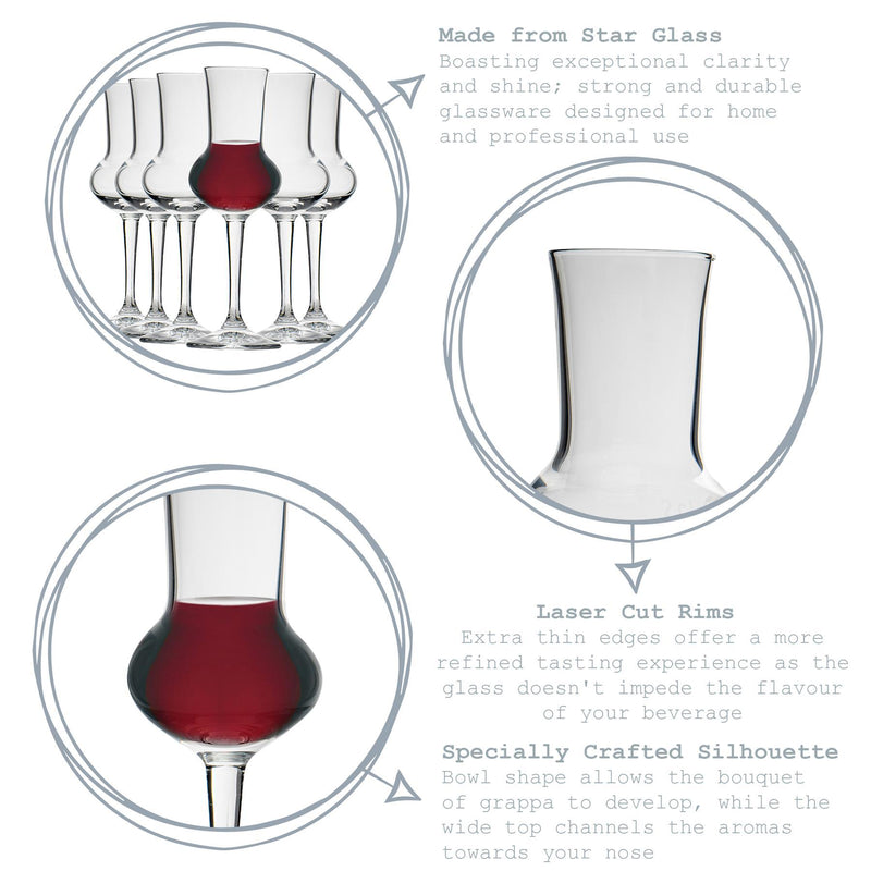 80ml Restaurant Grappa Glasses - Pack of Six - By Bormioli Rocco