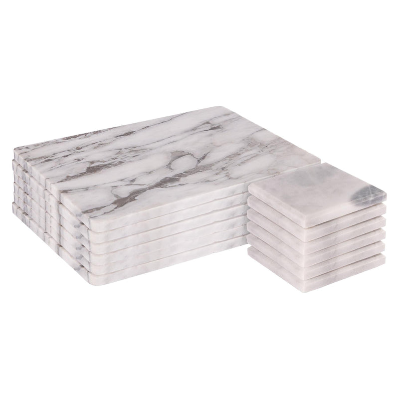 12pc White Marble Placemats & Square Coasters Set - By Argon Tableware