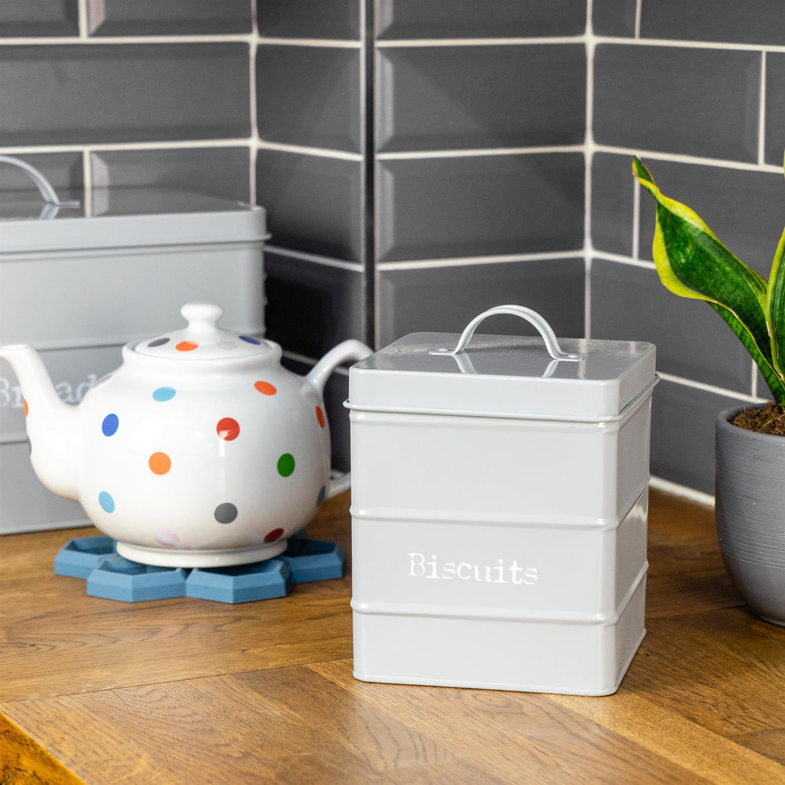 Grey Vintage Metal Biscuit Tin