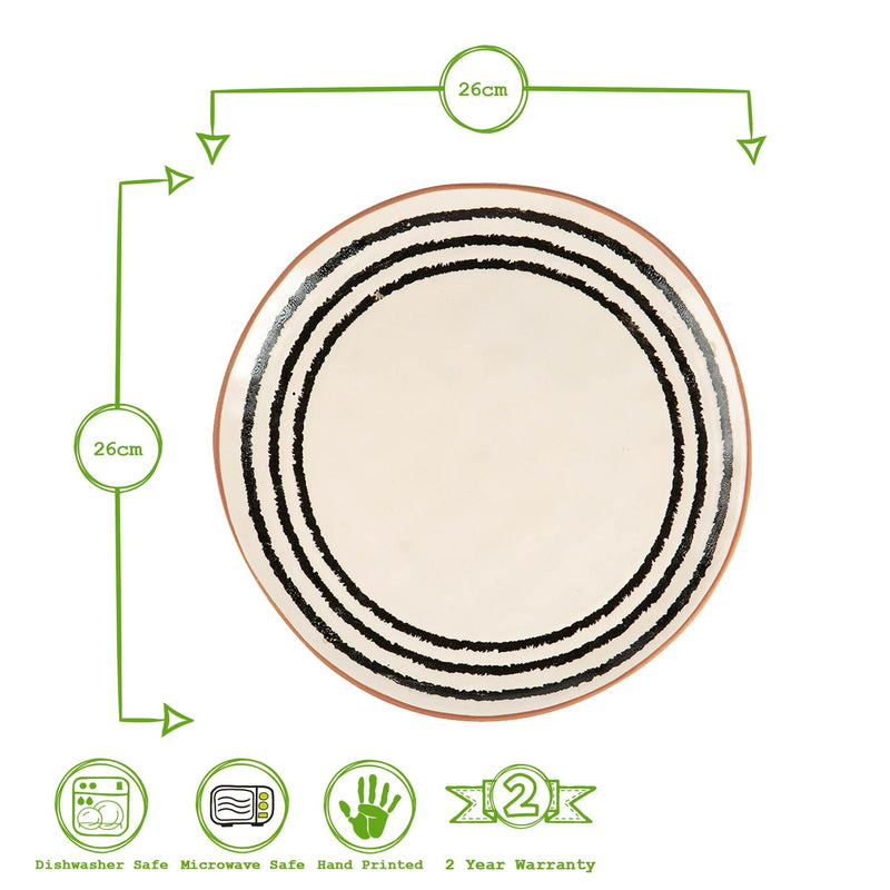 26cm Ceramic Monochrome Stripe Rim Dinner Plates - Pack of Four - By Nicola Spring