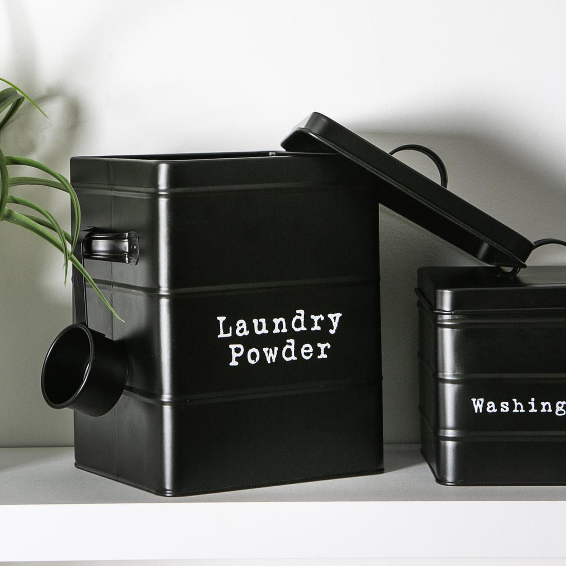 Black Vintage Metal Washing Powder Tin