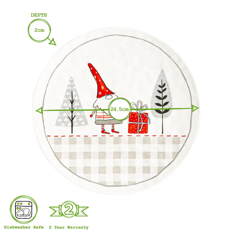 24.5cm Patchwork Christmas Porcelain Dinner Plates -  Pack of Four - By Nicola Spring