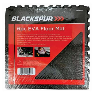 6pc Black 60cm x 60cm EVA Gym Flooring Tile Set - By Blackspur