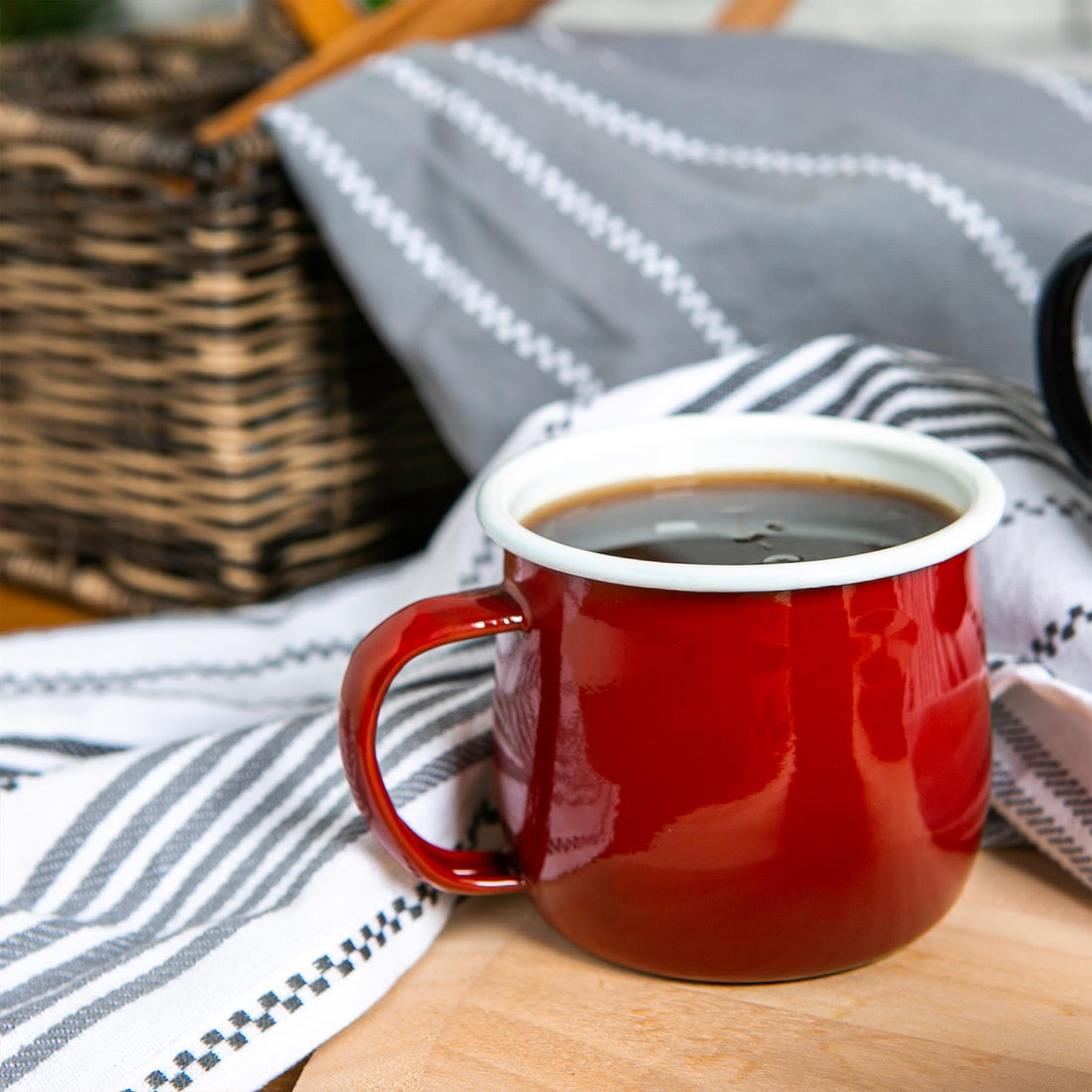 375ml Red Enamel Belly Mugs - Pack of 6