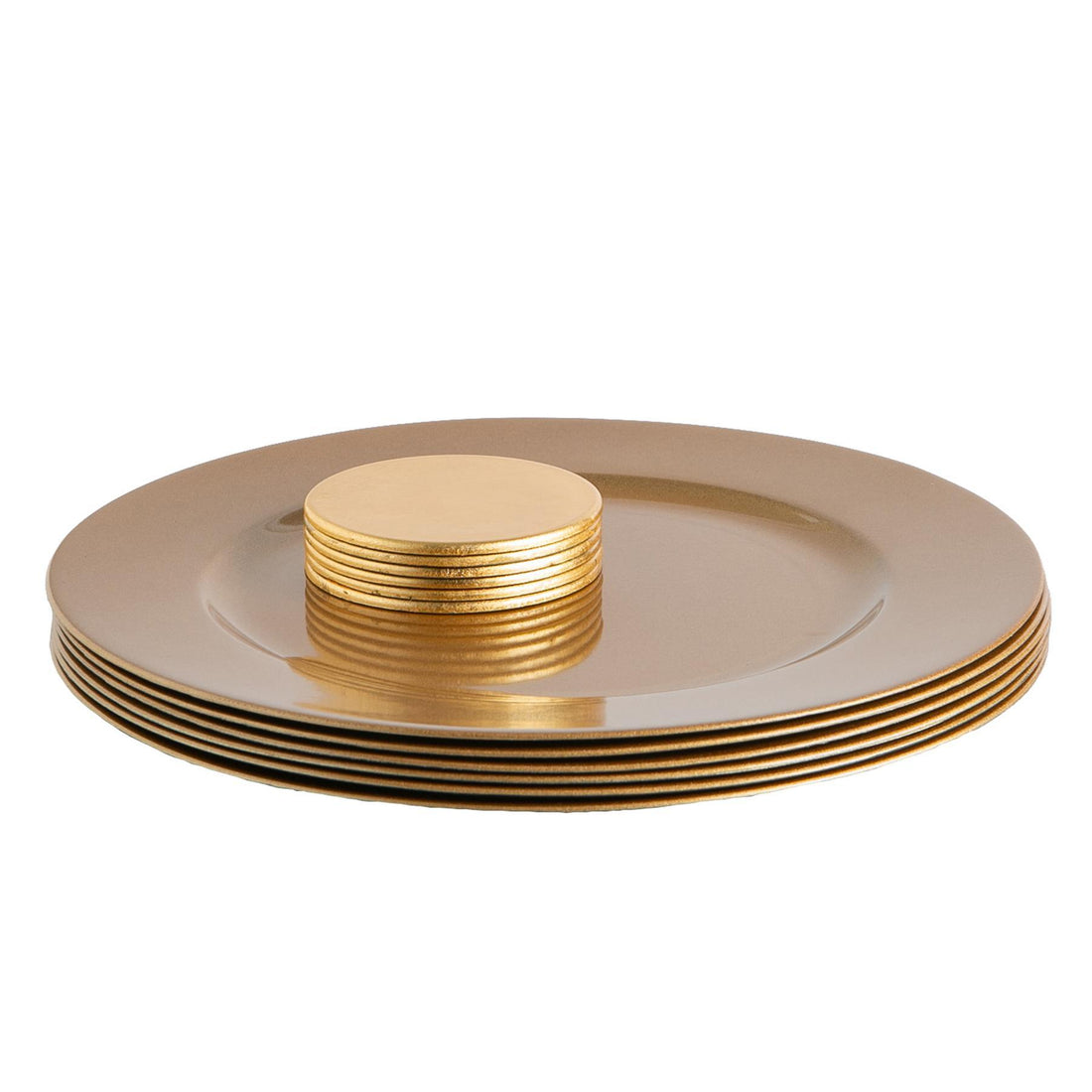 Gold 12-Piece Metallic Melamine Charger Plate &amp; Coaster Set
