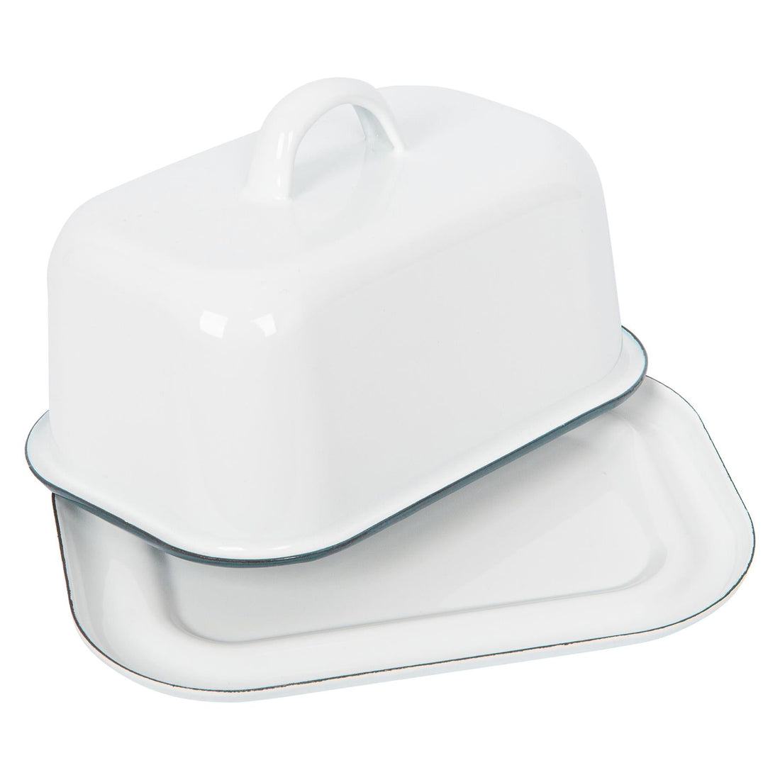 18.5cm x 10cm White &amp; Green Enamel Butter Dish