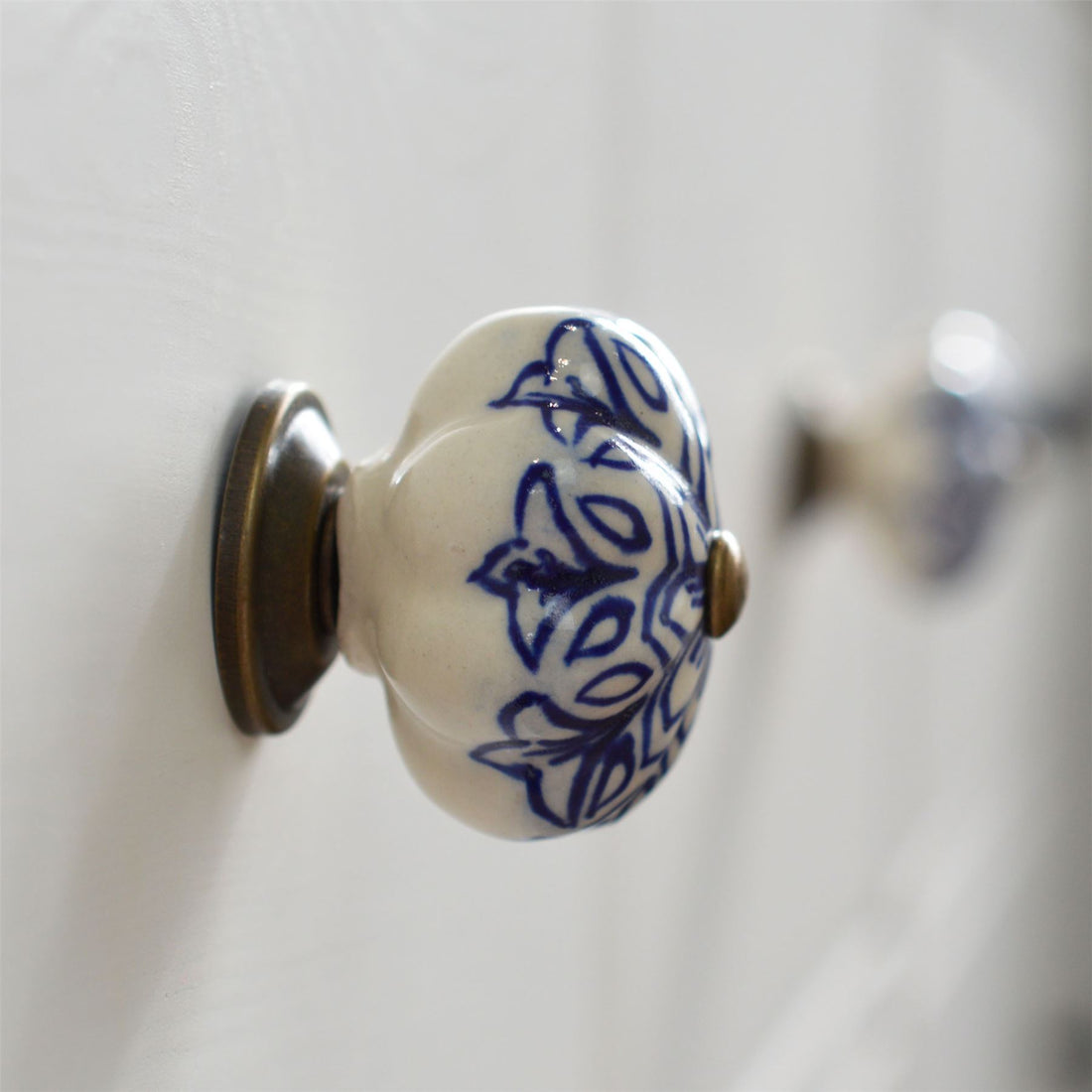 Navy 45mm Vintage Floral Ceramic Cabinet Knob