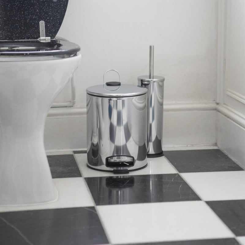2pc 5L Round Stainless Steel Pedal Bin & Toilet Brush Set - By Harbour Housewares
