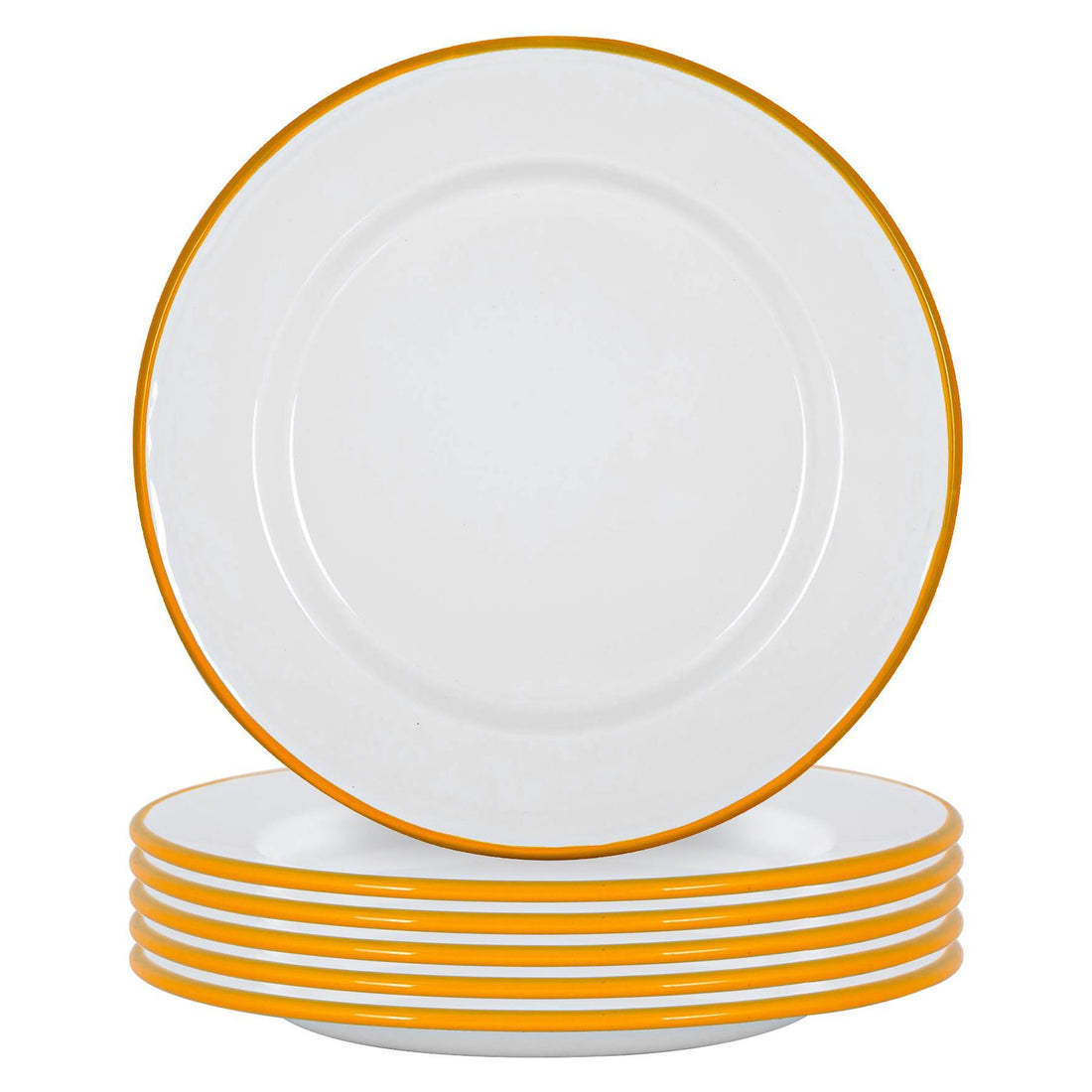 25.5cm White &amp; Yellow Enamel Dinner Plates - Pack of 6