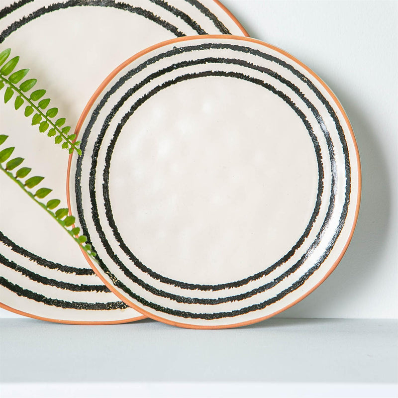 20.5cm Monochrome Striped Rim Ceramic Side Plate - By Nicola Spring