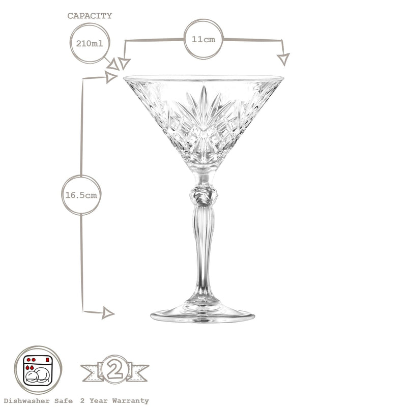 210ml Melodia Martini Glasses - Pack of 6 - By RCR Crystal
