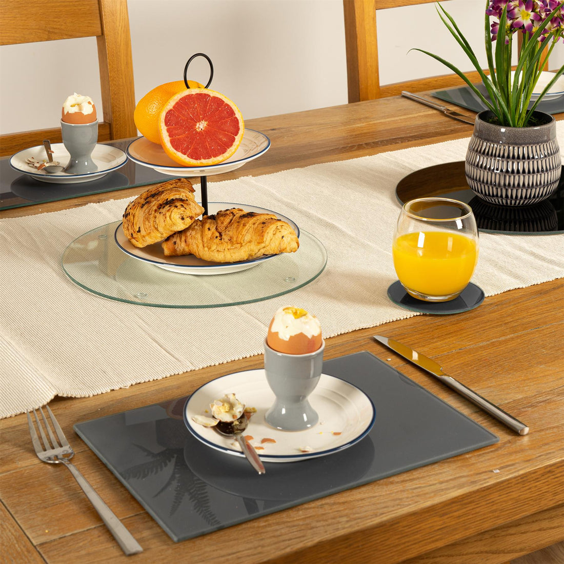 12pc Grey Glass Placemats &amp; Coasters Set