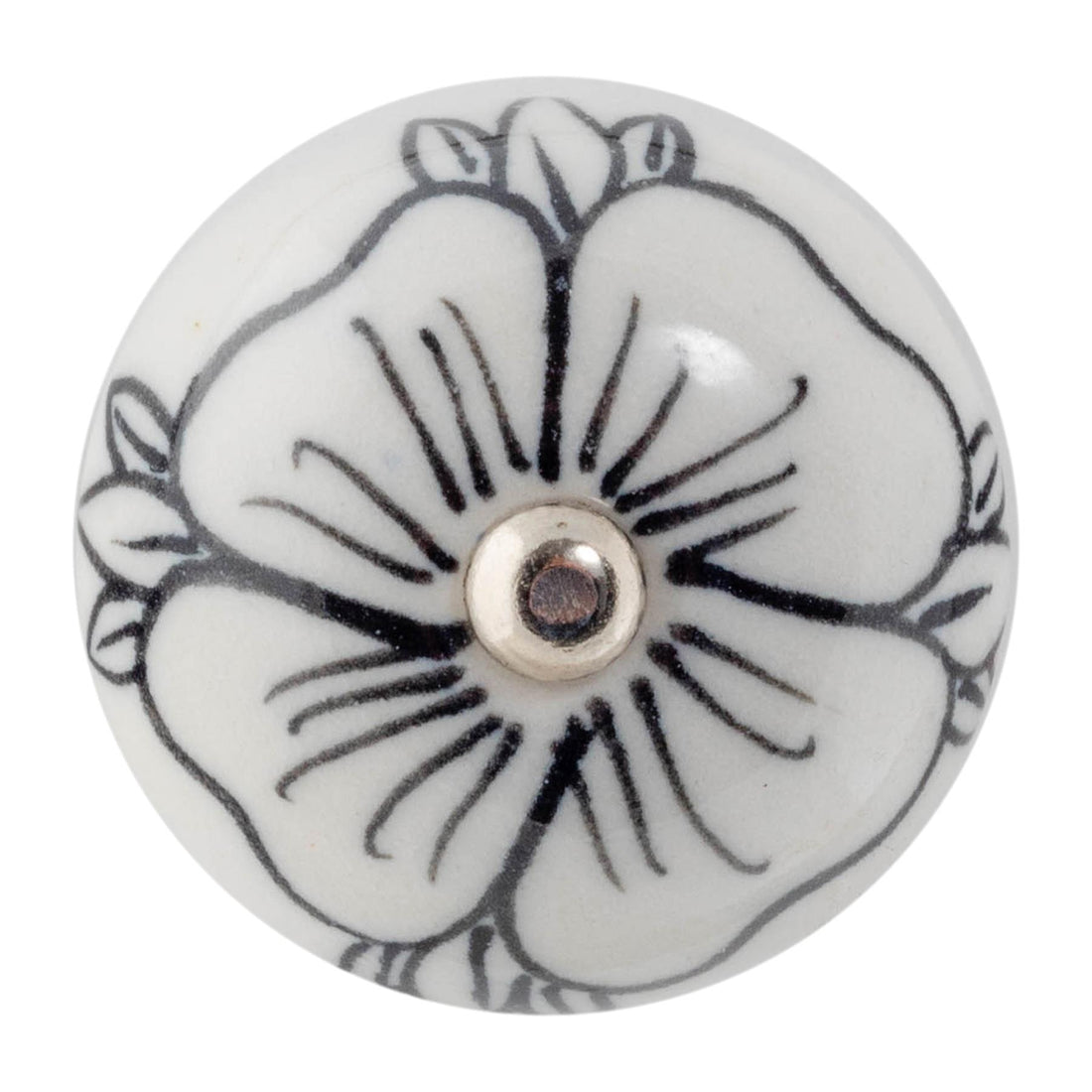 Black Bud 45mm Round Geometric Ceramic Cabinet Knob