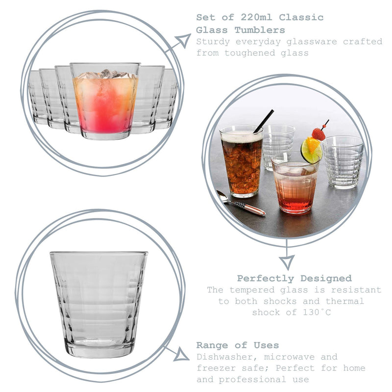220ml Clear Prisme Water Glasses - Pack of Six - By Duralex