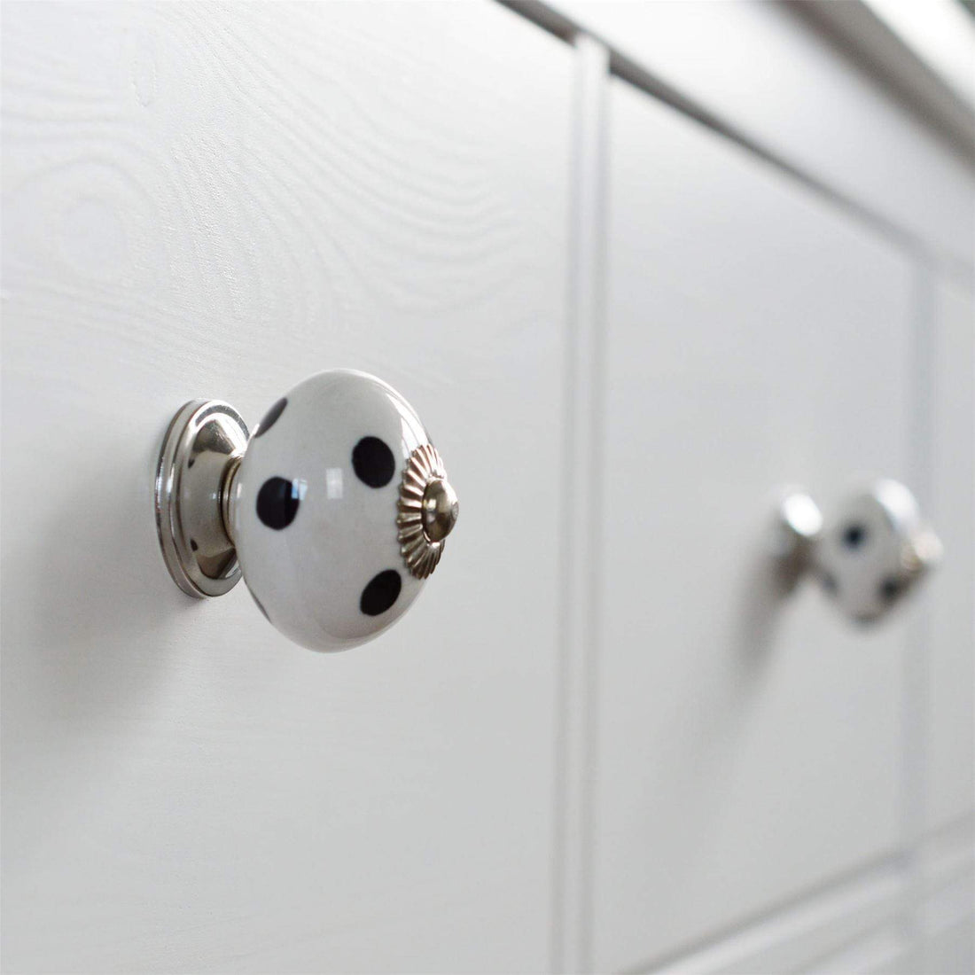 Black Dot on White 45mm Round Spot Ceramic Cabinet Knob