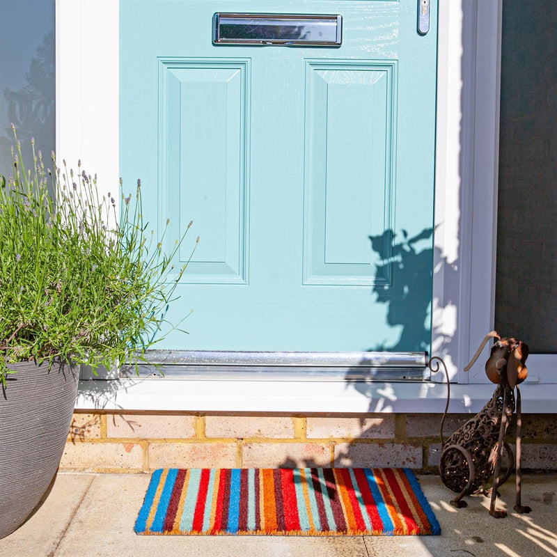 60cm x 40cm Multicoloured Pinstripe Coir Door Mat - By Nicola Spring