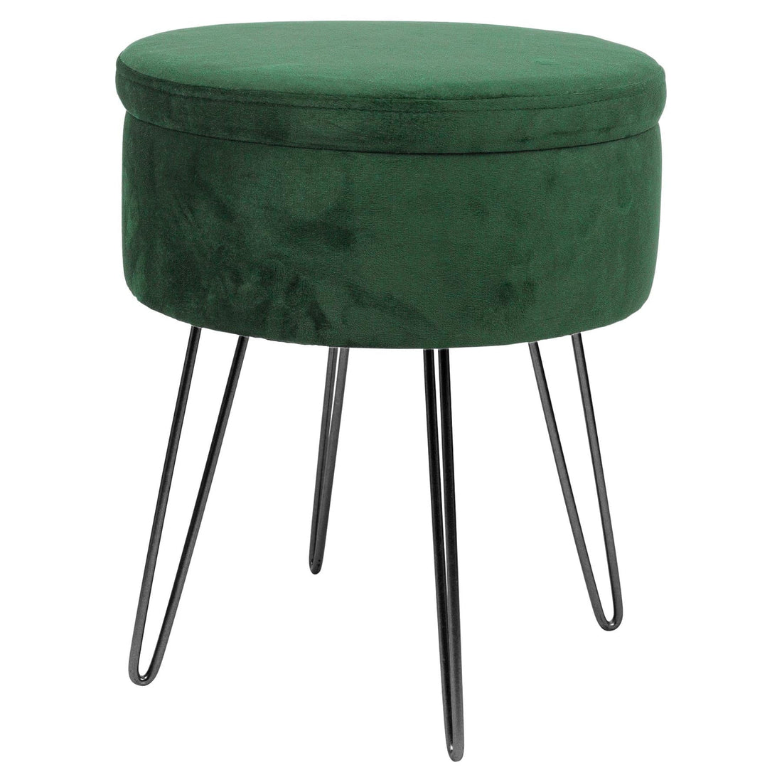Green Round Velvet Storage Footstool with Black Legs