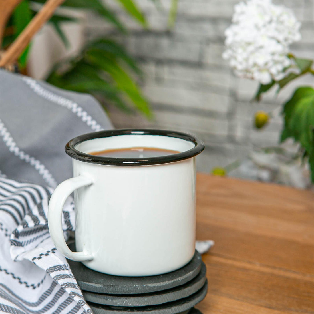 375ml White &amp; Black Enamel Mugs - Pack of 6