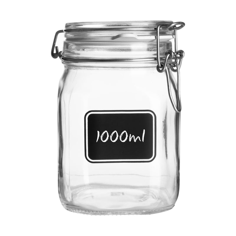 1L Lavagna Glass Storage Jar with Chalkboard Label - By Bormioli Rocco