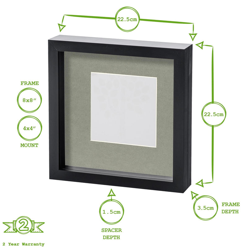 8" x 8" White 3D Box Photo Frame with 4" x 4" Mount - By Nicola Spring