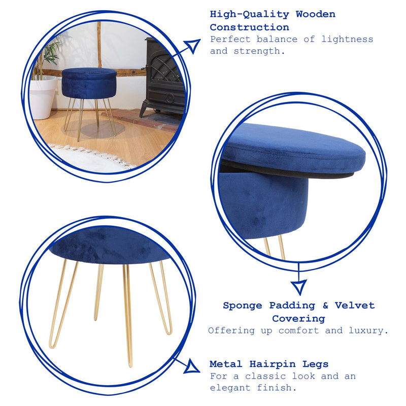 Grey Round Velvet Storage Footstool - By Harbour Housewares