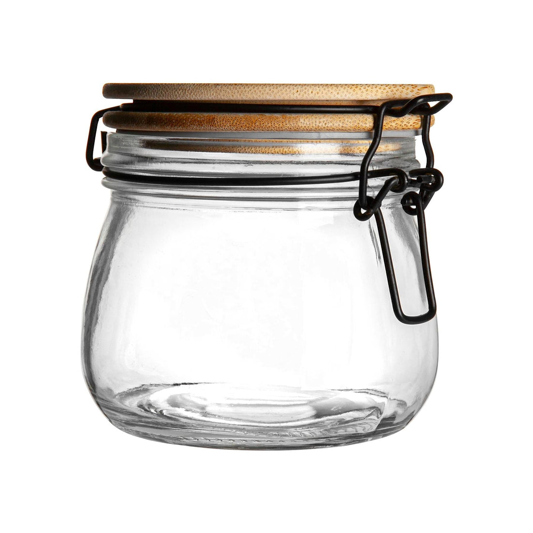 500ml Airtight Glass Storage Jar with Wooden Clip-Top Lid - Clear Seal