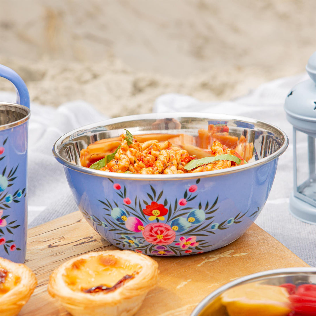 Pansy 18.5cm Hand-Painted Stainless Steel Cereal Bowl - Ocean