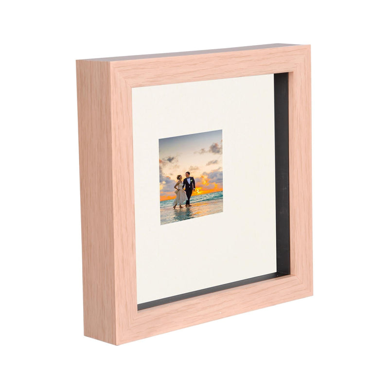 6" x 6" Light Wood 3D Deep Box Photo Frame - with 2" x 2" Mount - By Nicola Spring