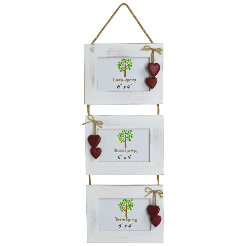 6" x 4" White Hanging Triple Photo Frame with Hearts - By Nicola Spring