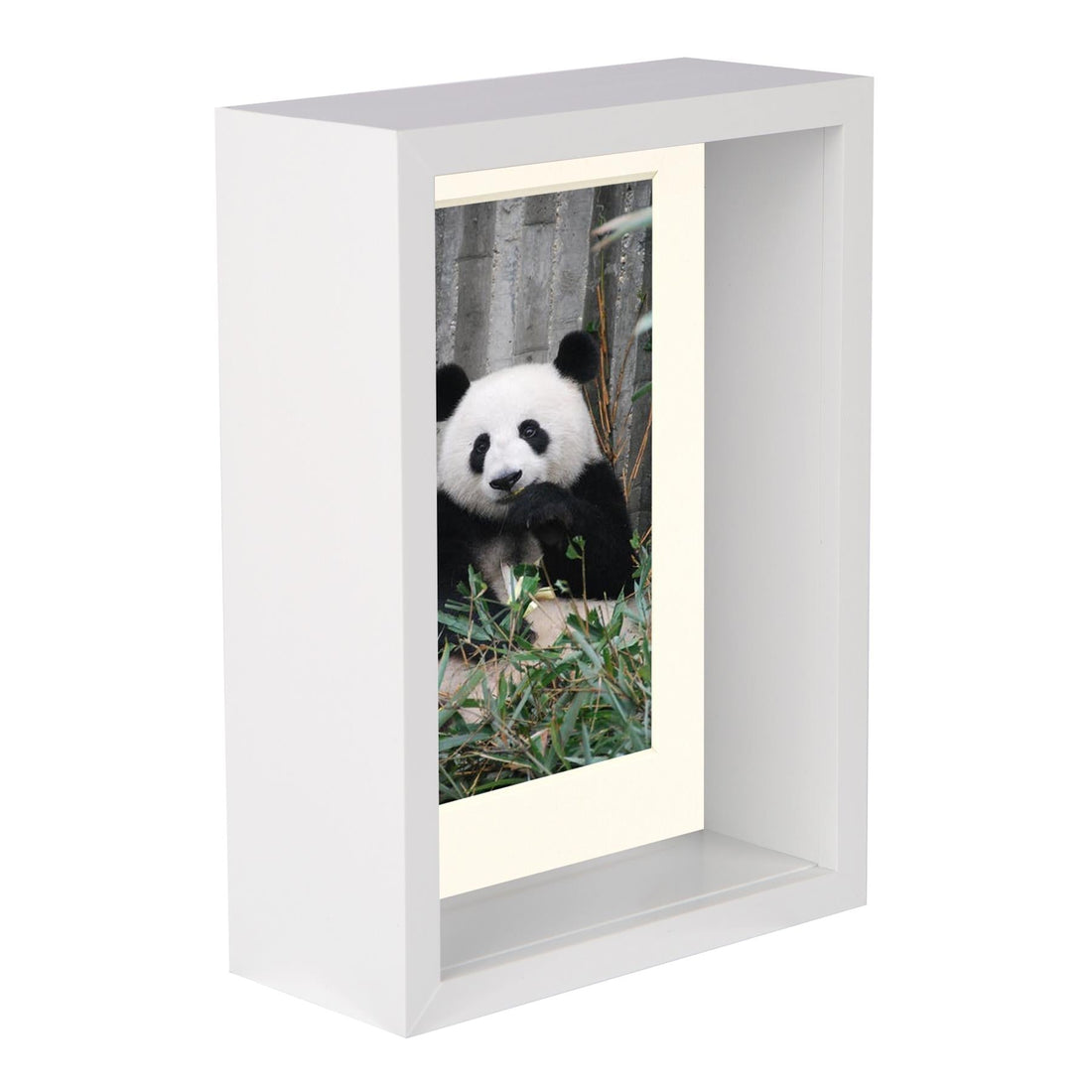 White 5" x 7" Deep Shadow Box Photo Frame with 4" x 6" Ivory Mount