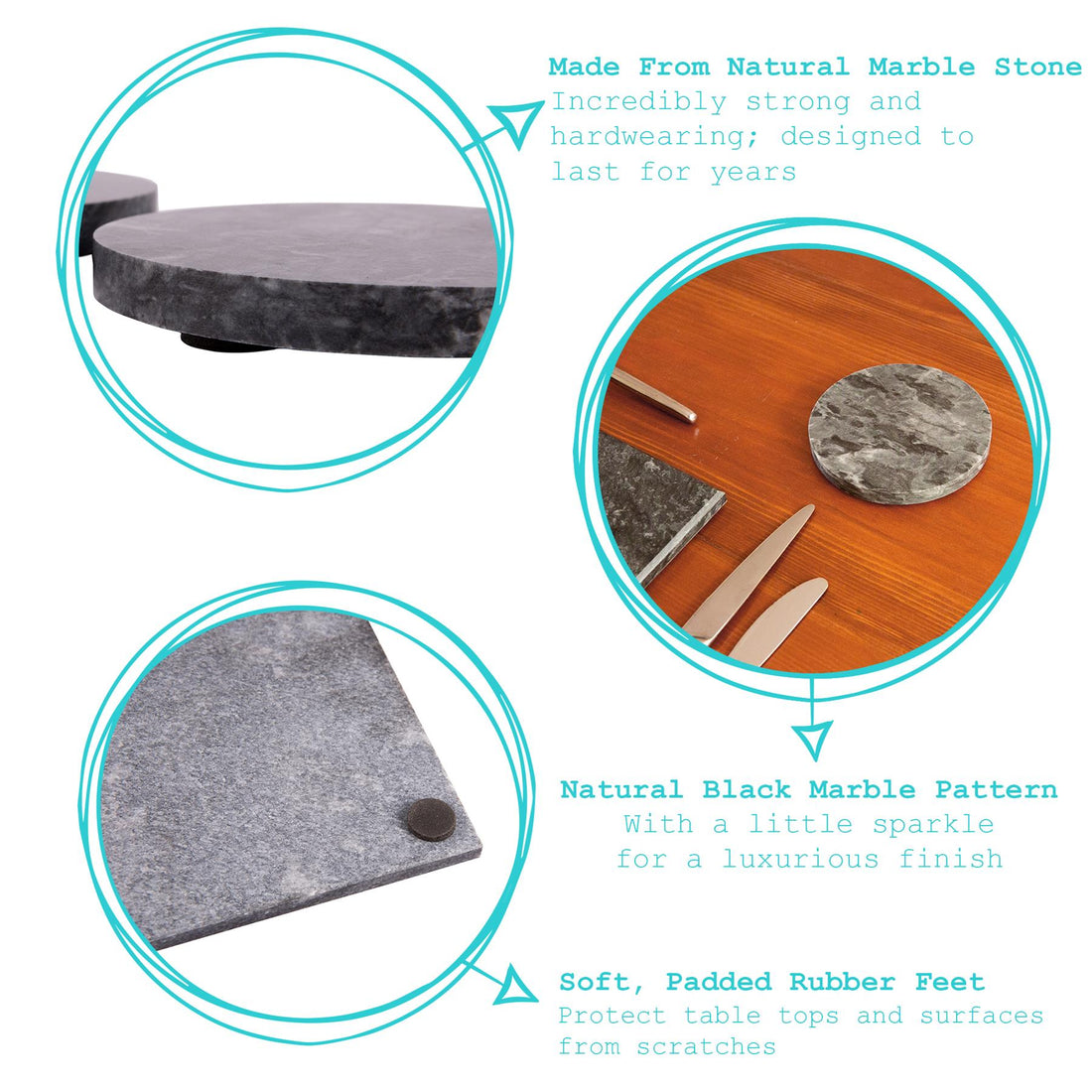 12pc Black Marble Placemats &amp; Round Coasters Set