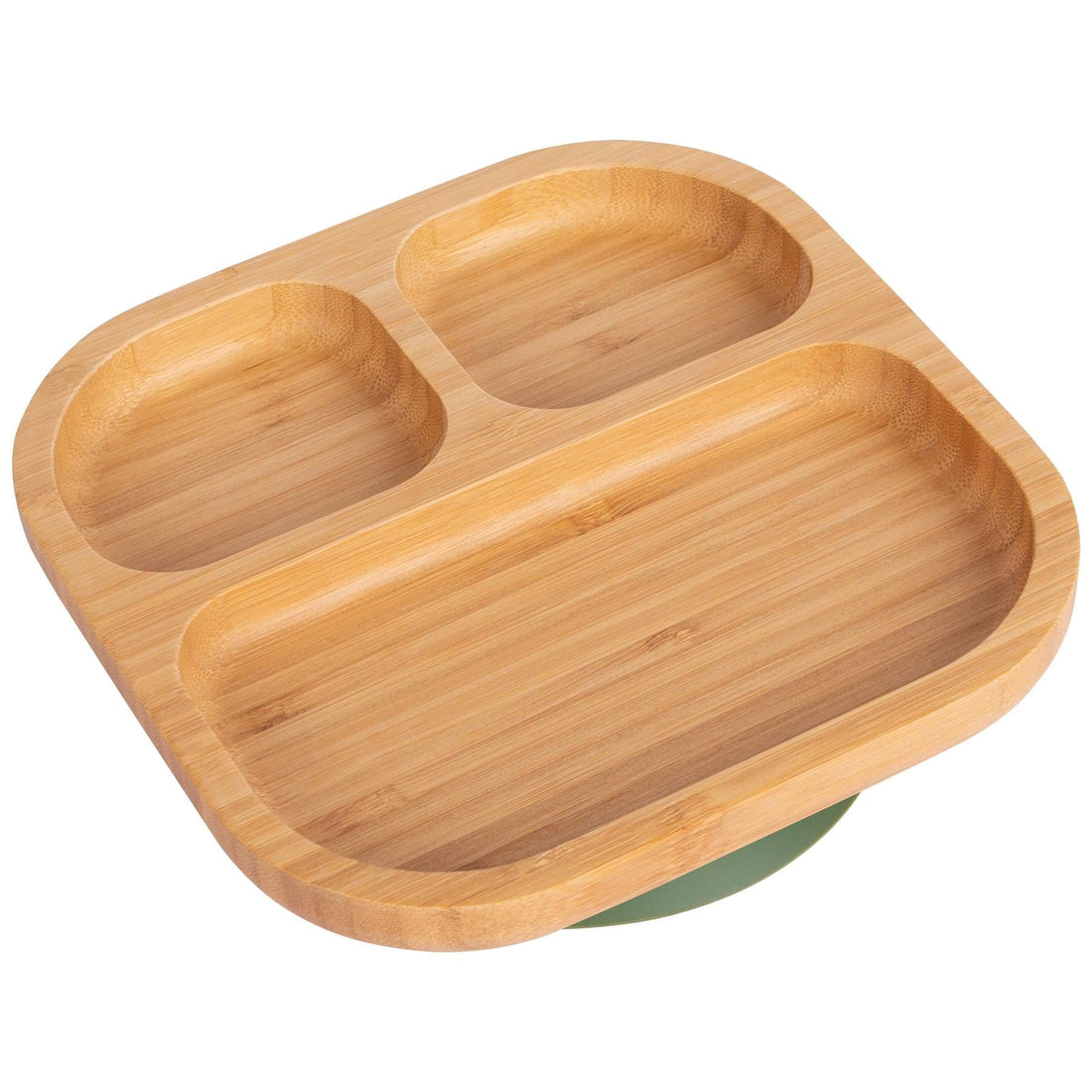 Square Divided Bamboo Plate with Olive Suction Base