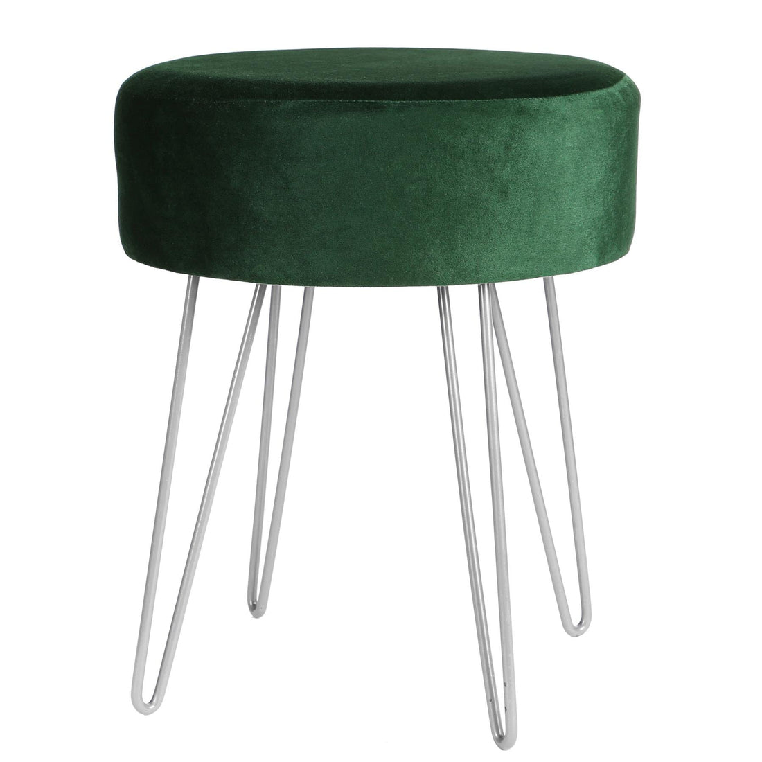 Green Round Velvet Footstool with Silver Legs