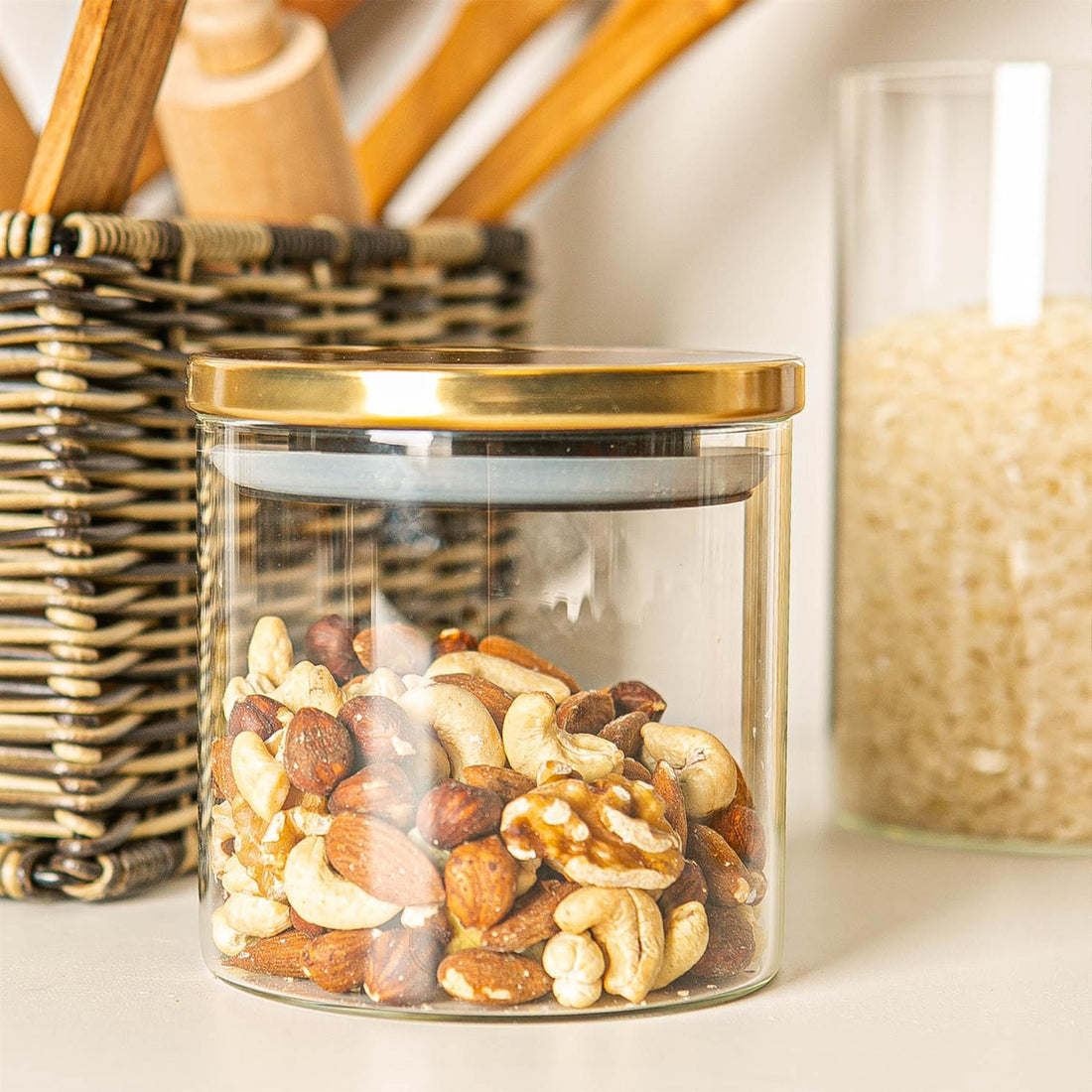 10cm Scandi Storage Jar with Gold Lid