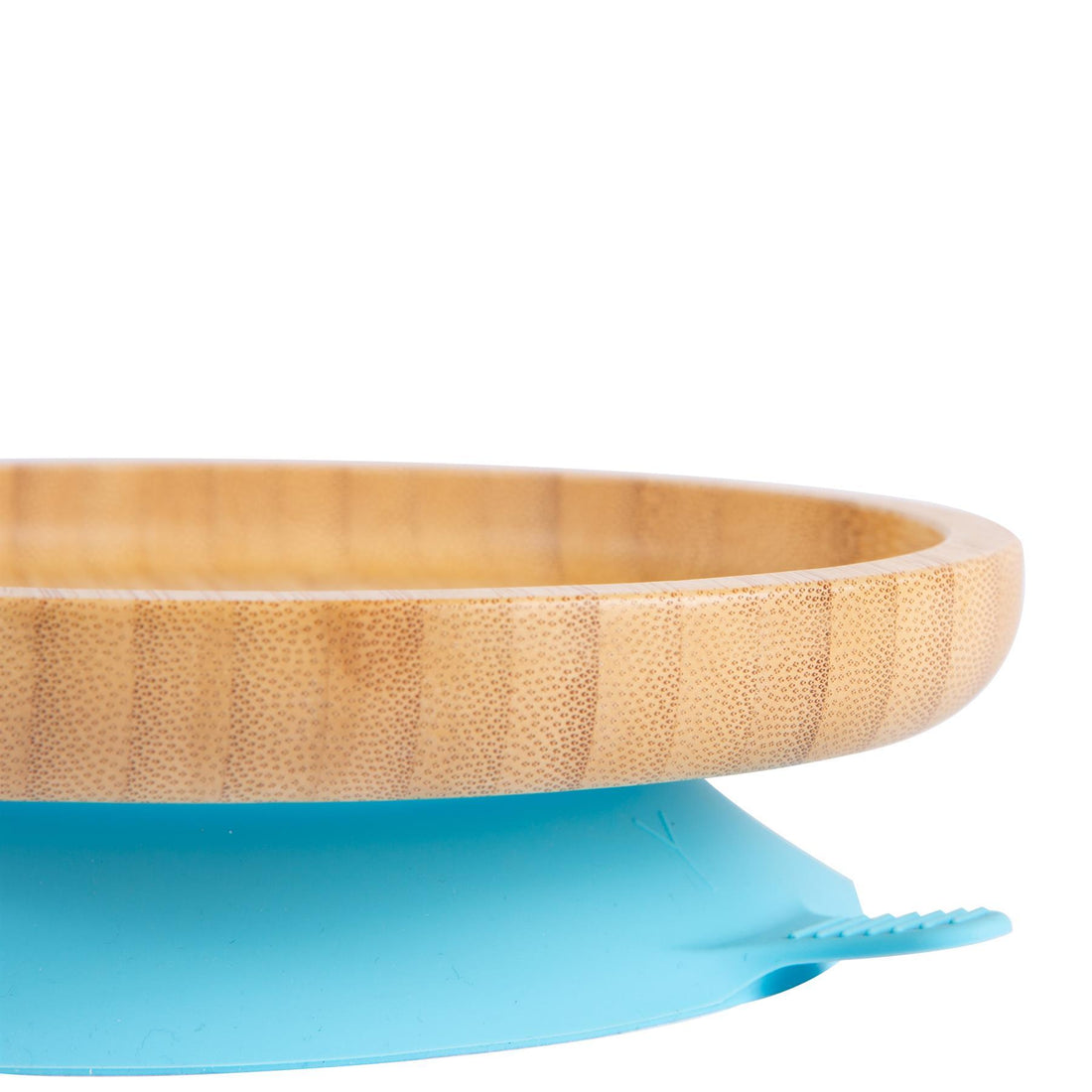 Round Undivided Bamboo Plate with Blue Suction Base