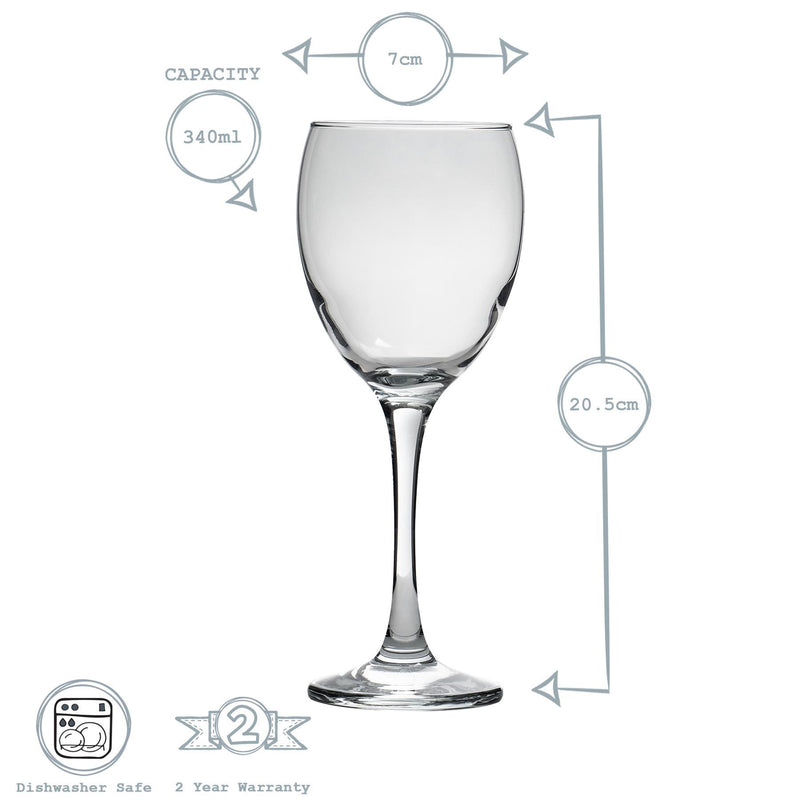 340ml Classic Wine Glasses - Pack of Six - By Argon Tableware