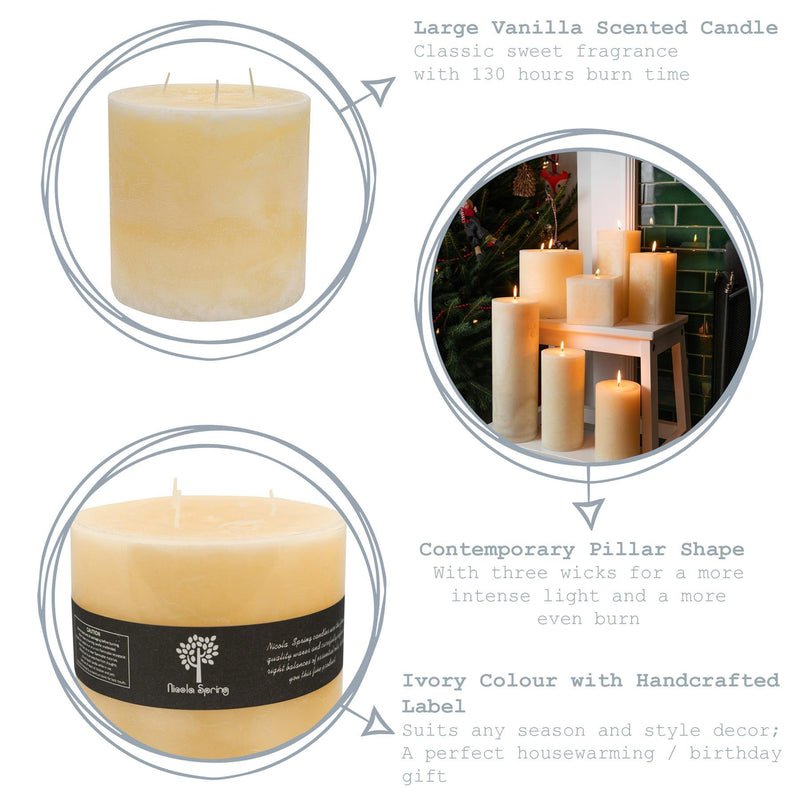 15cm Triple Wick Vanilla Round Pillar Candle - By Nicola Spring