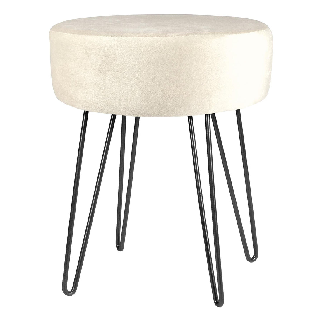Cream Round Velvet Footstool with Black Legs