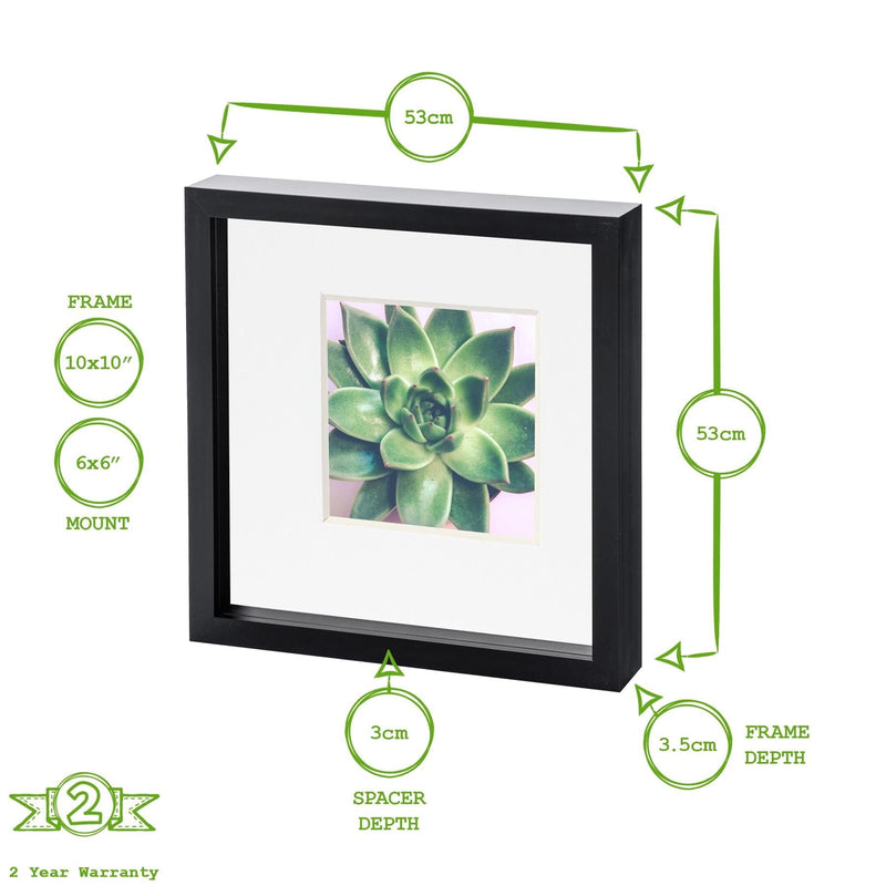 10" x 10" Grey 3D Box Photo Frame -  with 6" x 6" Mount - By Nicola Spring