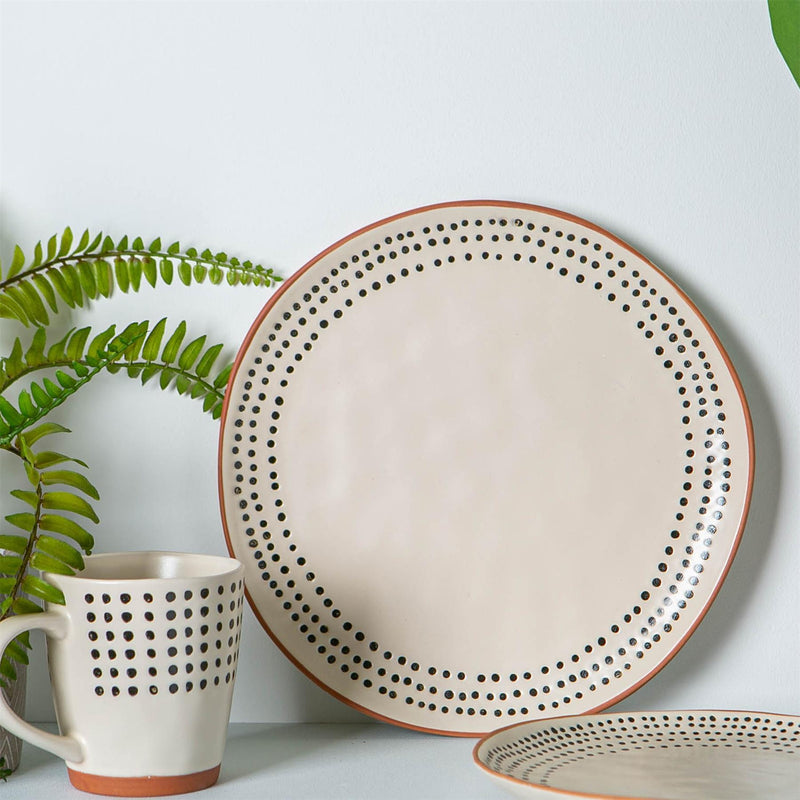 26cm Ceramic Monochrome Spotted Rim Dinner Plate - By Nicola Spring